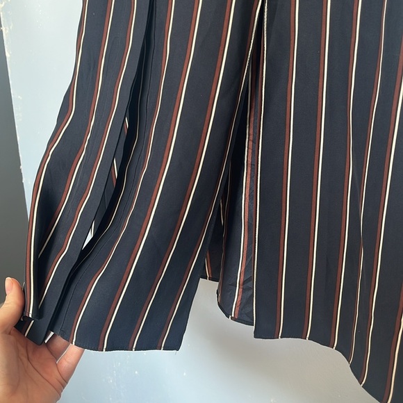 Frame 100% Silk Navy Vintage Stripe Long Sleeve Button Up Midi Dress - Picture 9 of 12